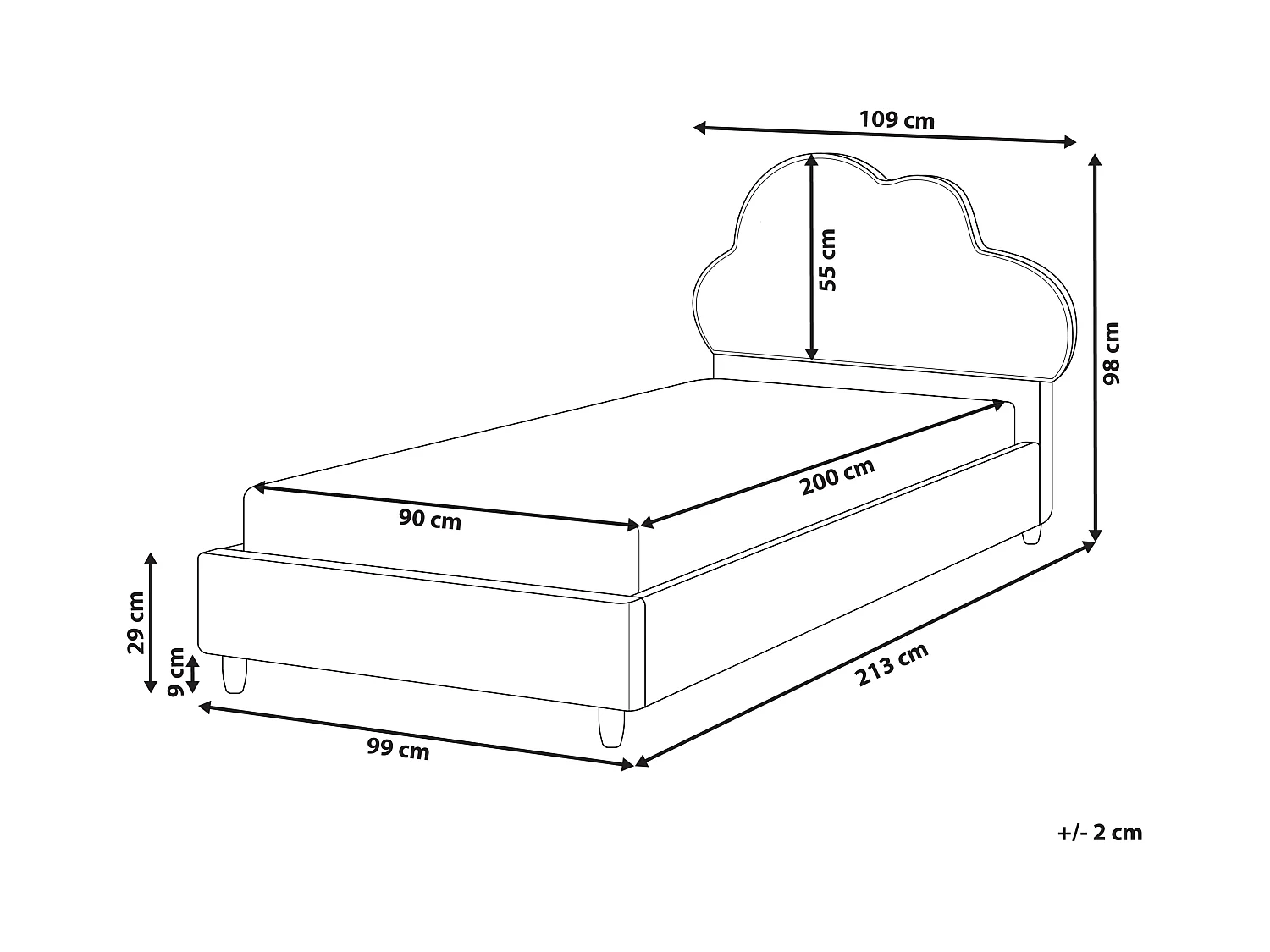 Lit d'enfant Nuage Velours BELLEVUE 90 x 200 cm Beige clair