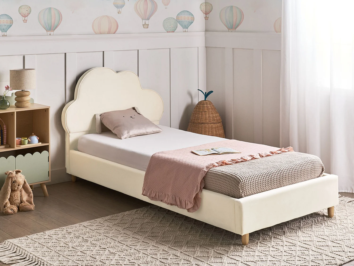 Kinderbett Wolke Samtstoff BELLEVUE 90 x 200 cm Hellbeige