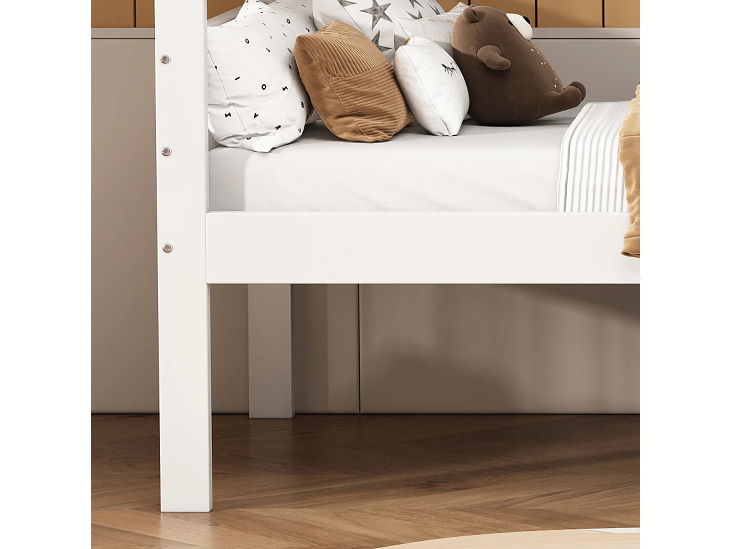 Kinderstapelbed 90x200cm met trap en uitvalbeveiliging, houten frame, wit, zonder matras