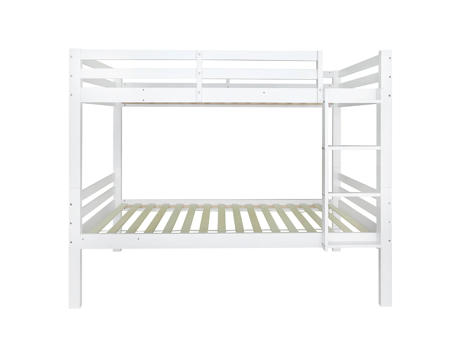 Barnvåningssäng 90x200cm med trappor och säkerhetsräcken, träram, vit, madrass ingår ej