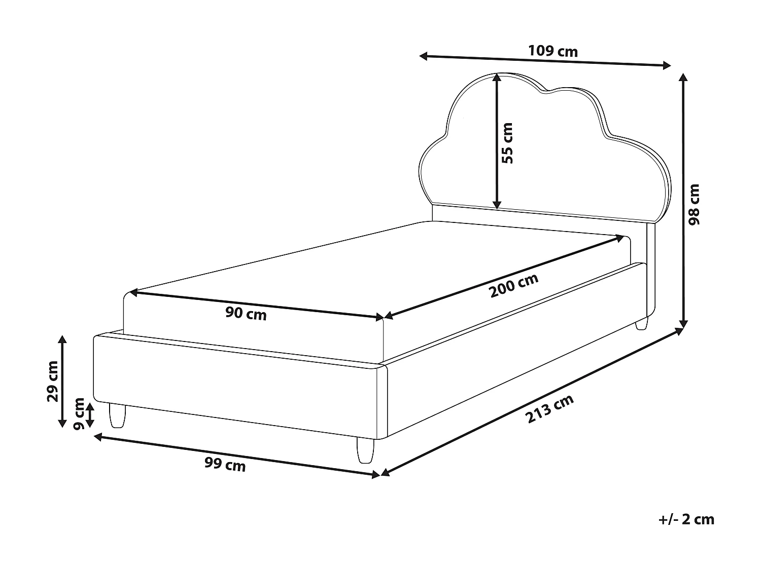 Cama infantil Nuvem Bouclé BELLEVUE 90 x 200 cm Branco creme