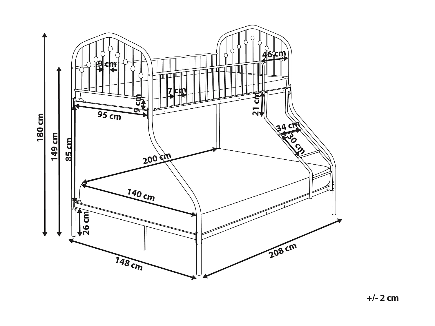 Letto a castello Metallo CHAMONIX 90/140 x 200 cm Bianco
