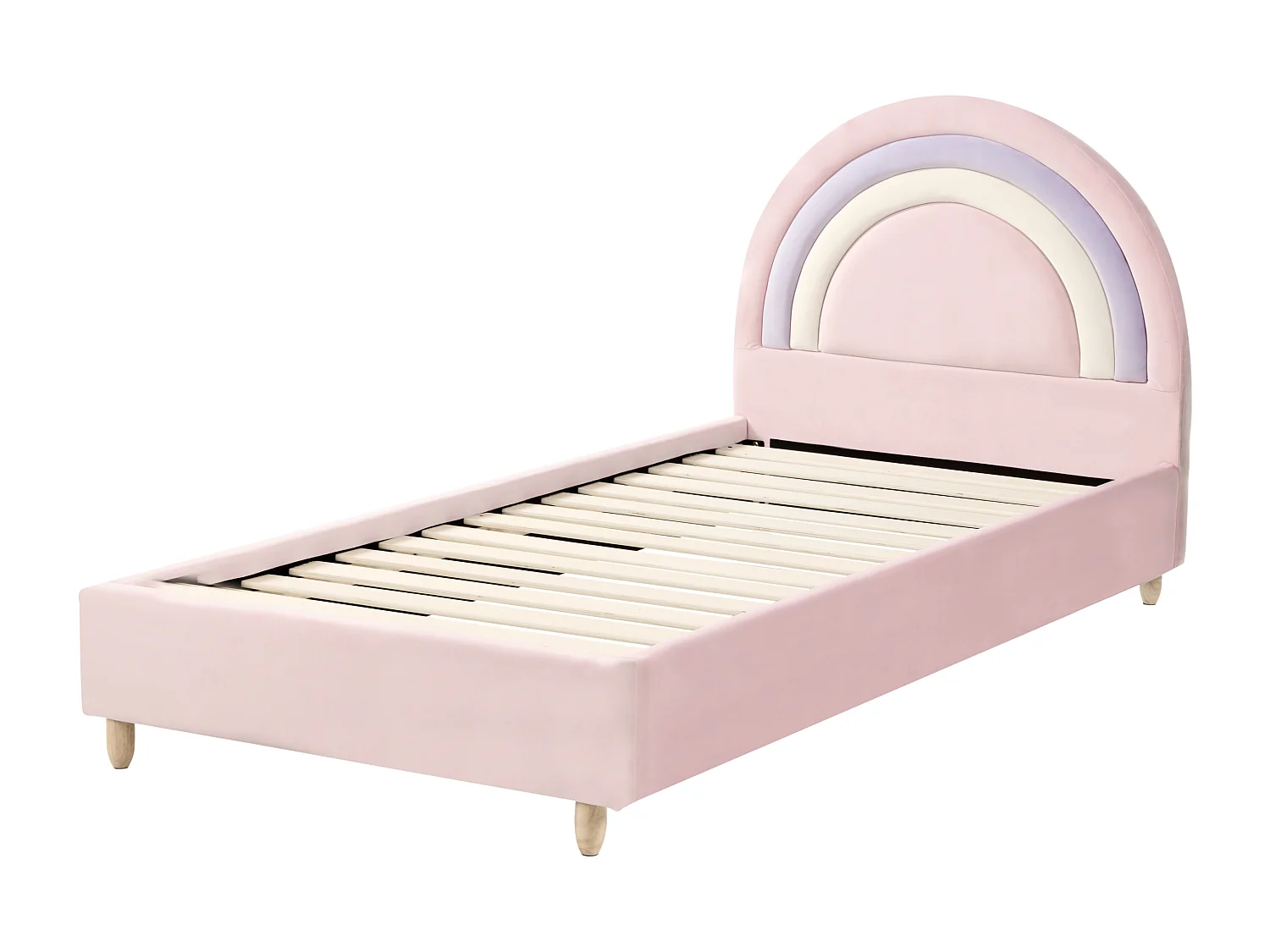 Kinderbed Regenboog Fluweel LANDEILLAU 90 x 200 cm Roze