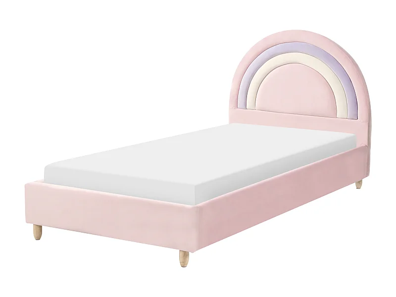 Kinderbed Regenboog Fluweel LANDEILLAU 90 x 200 cm Roze