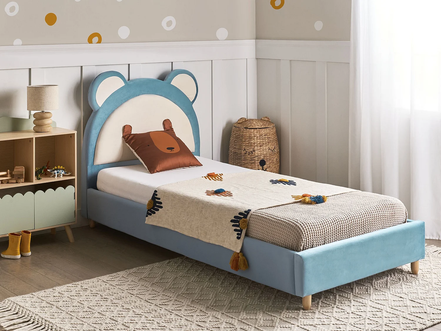 Lit d'enfant Ours en peluche Velours MAILLES 90 x 200 cm Bleu