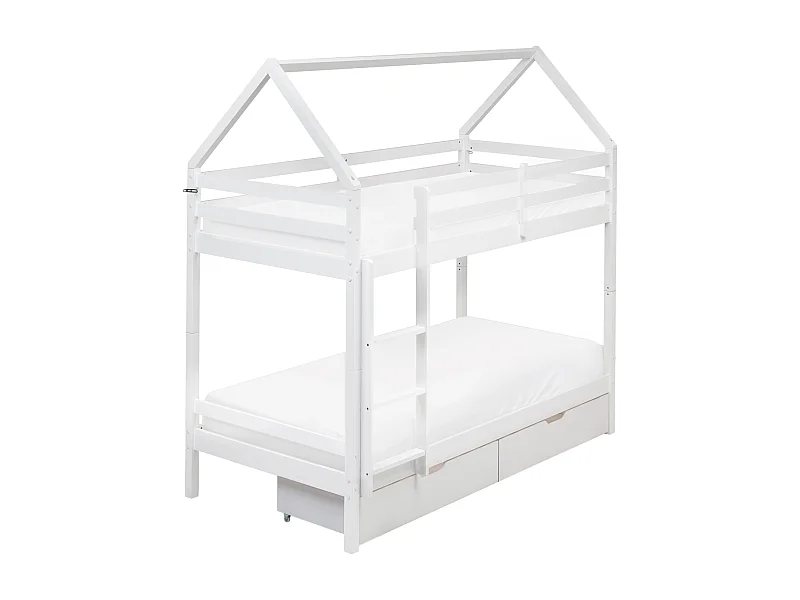 Letto a castello con cassetti casa Legno di pino TERNAS 90 x 200 cm con contenitore Bianco