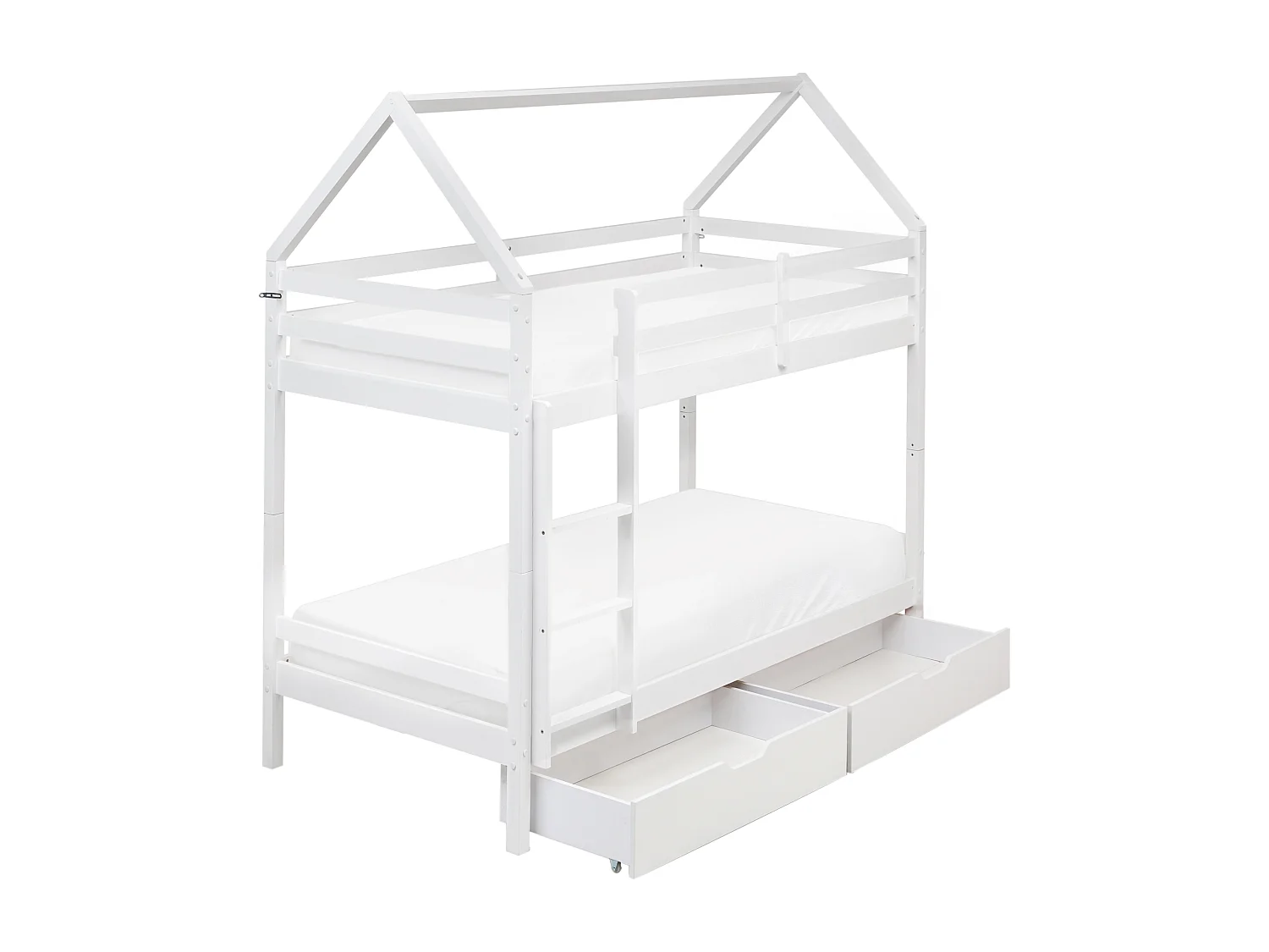 Lit superposé Maison Bois de pin TERNAS 90 x 200 cm avec rangement Blanc