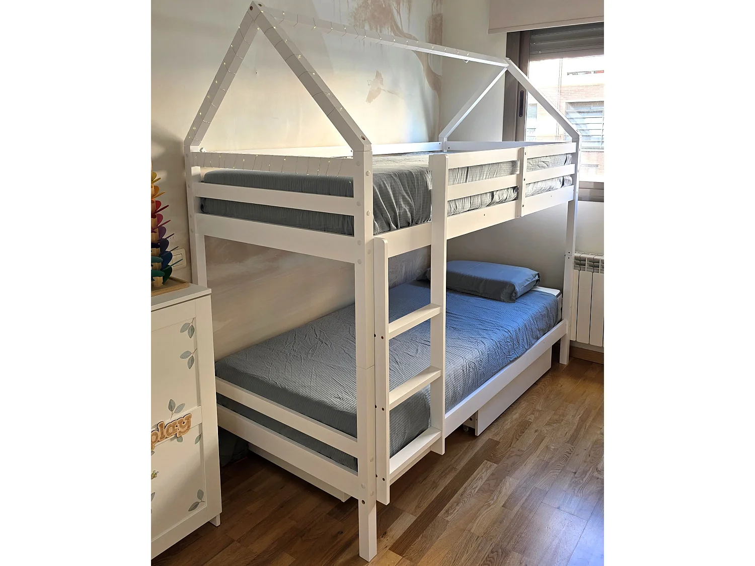 Hoogslaper met laden Huis Dennenhout TERNAS 90 x 200 cm met opbergruimte Wit