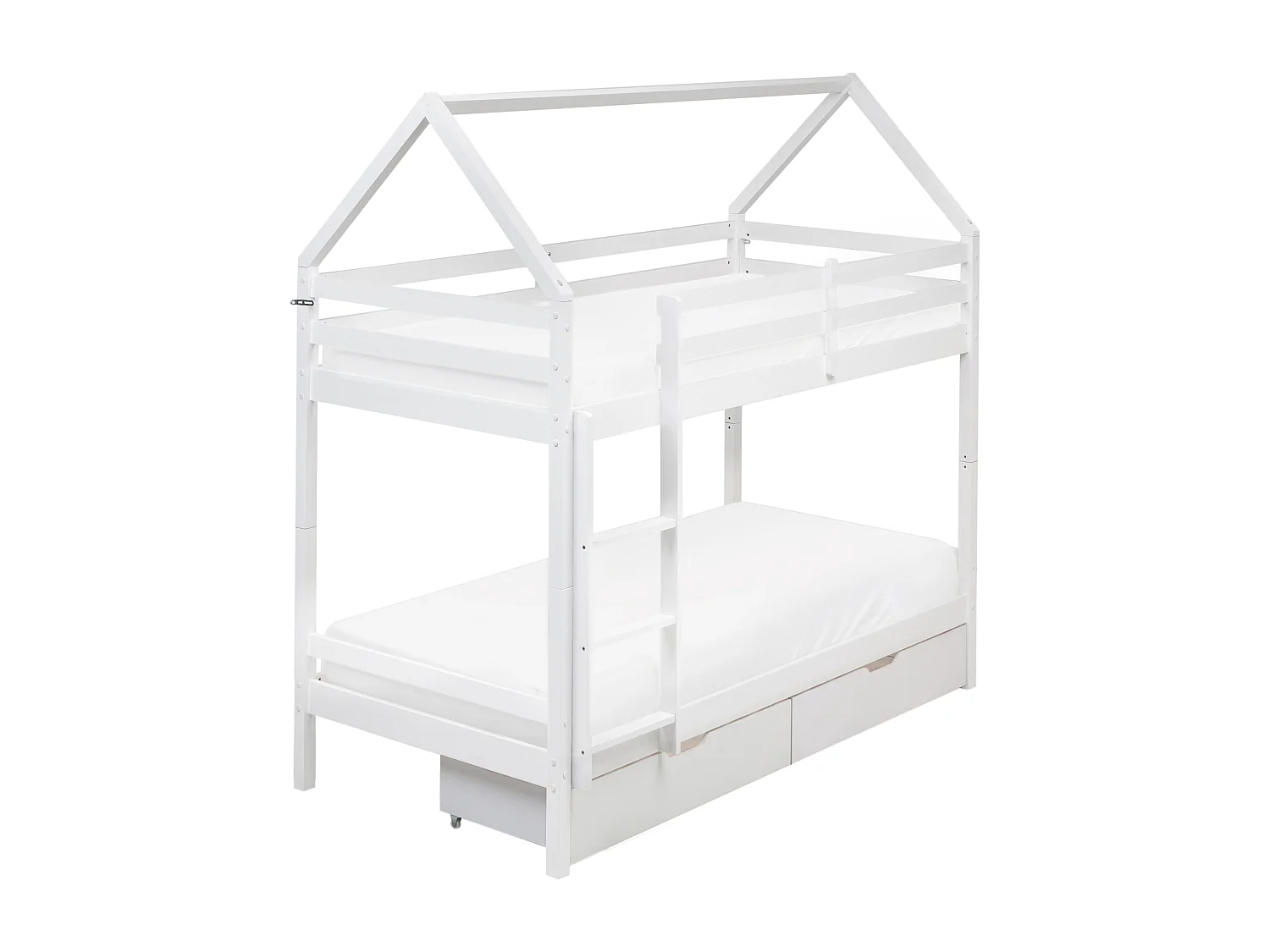 Lit superposé Maison Bois de pin TERNAS 90 x 200 cm avec rangement Blanc