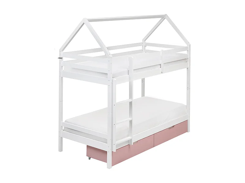 Lit superposé Maison Bois de pin TERNAS 90 x 200 cm Rose