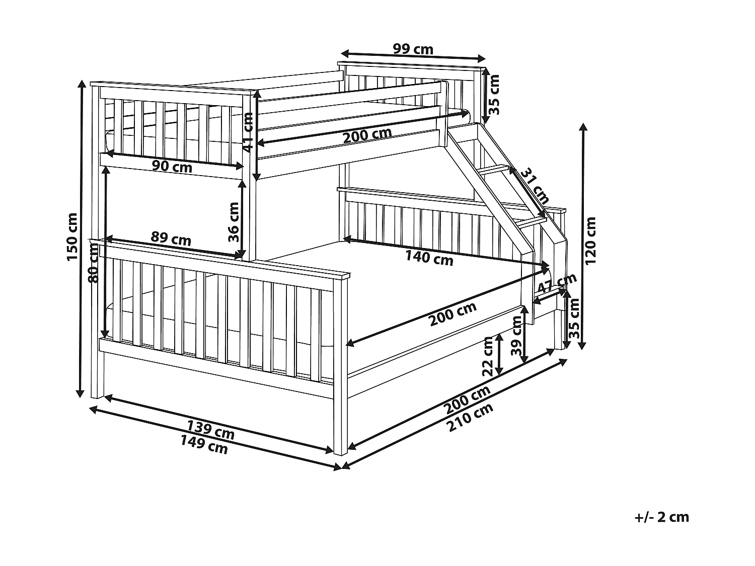 Lit superposé Bois de pin BIERNE 90/140 x 200 cm Blanc