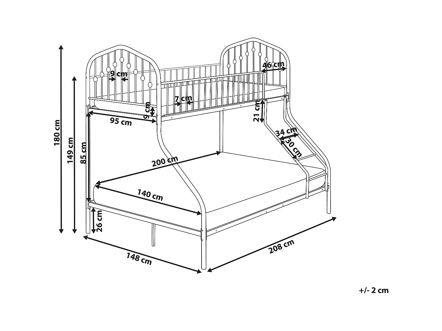 Lit superposé Métal CHAMONIX 90/140 x 200 cm Noir