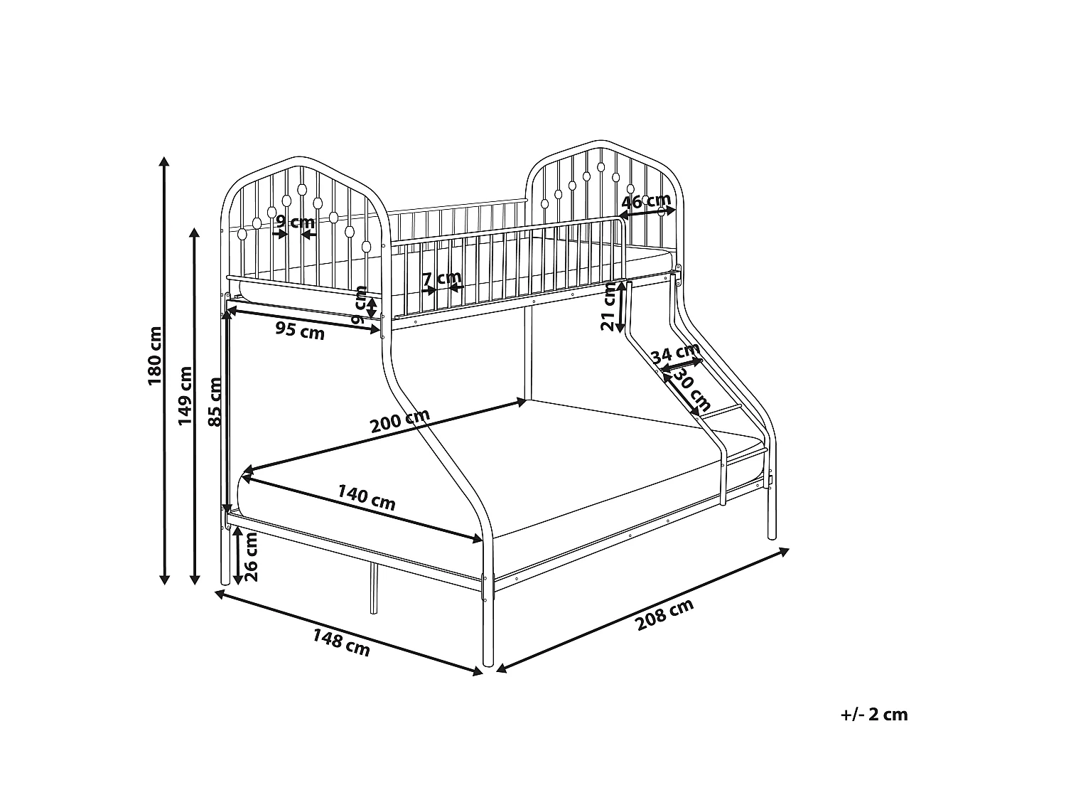 Bunk Bed Metal CHAMONIX 90/140 x 200 cm Black
