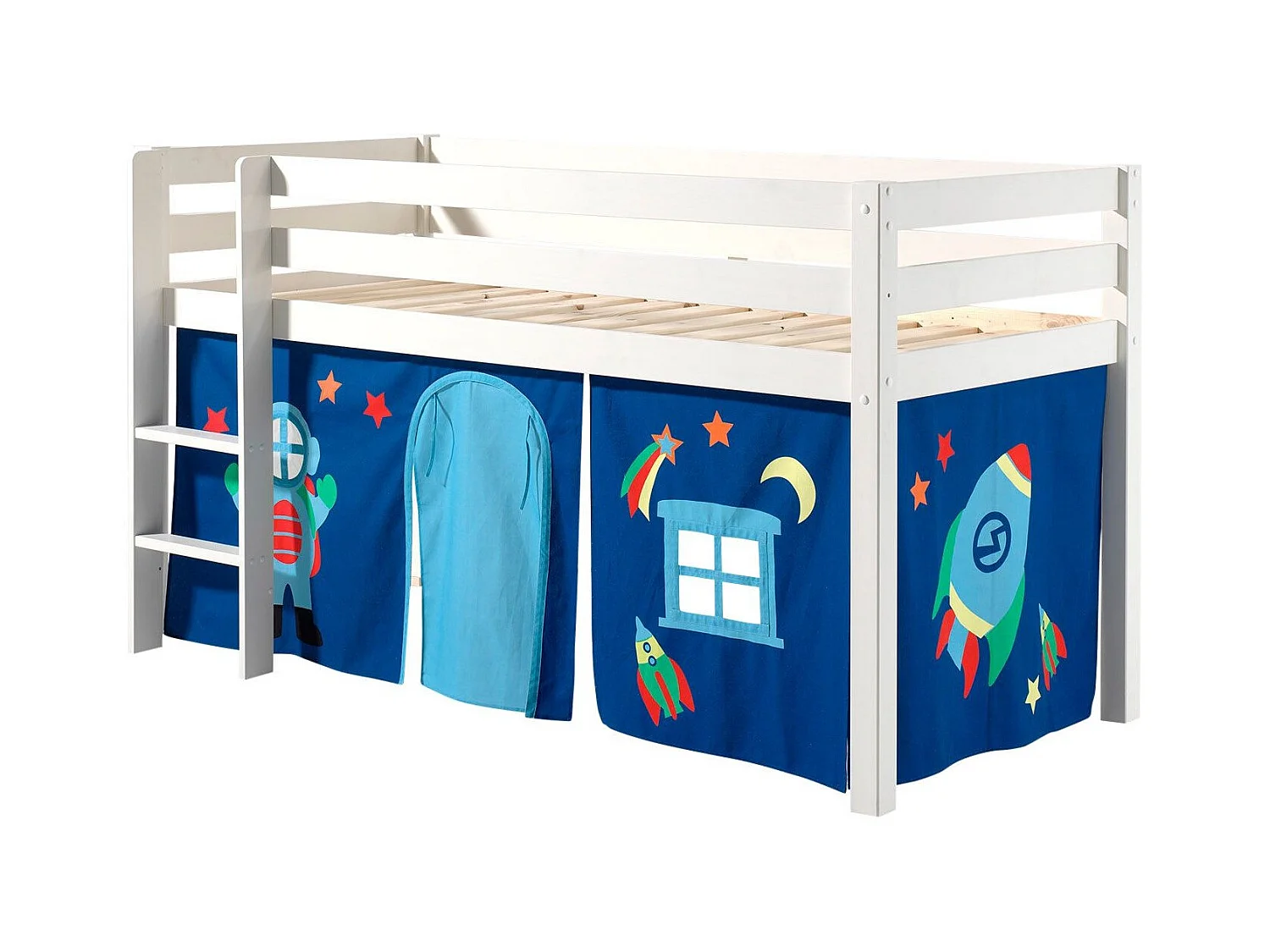 Hoogslaper 90x200 cm met witte massief grenen astratent Pino