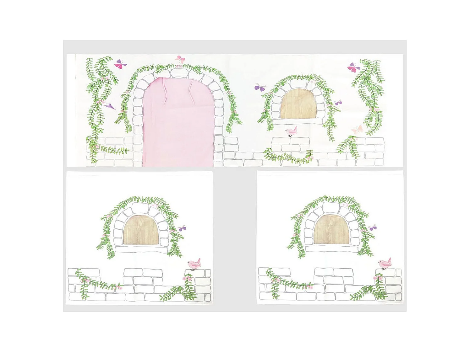 Mezzaninebed 90x200 cm met tent en tunnel tegen wit massief grenen Pino