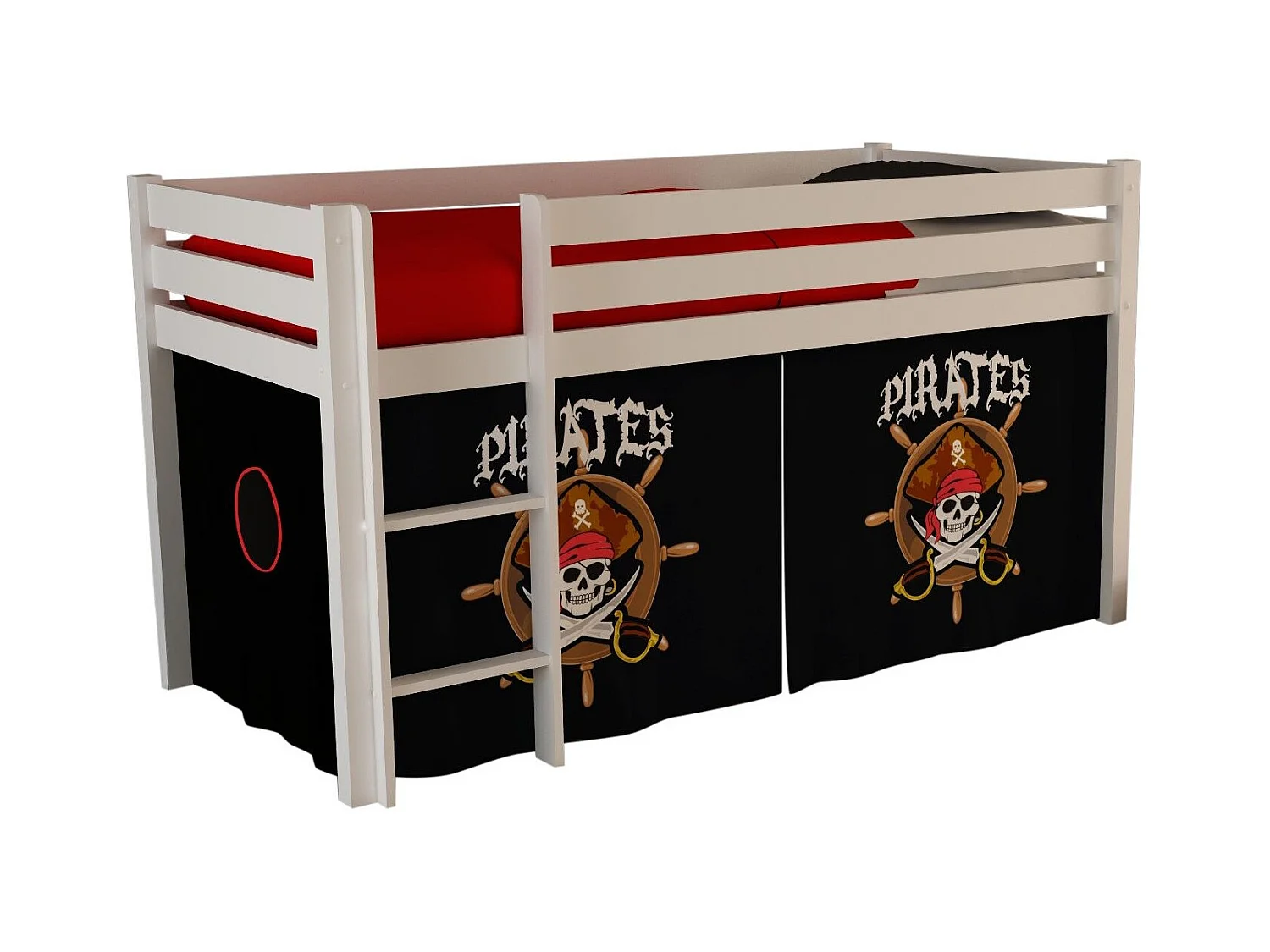 Hoogslaper 90x200 cm met zwarte piratentent massief grenen wit Pino