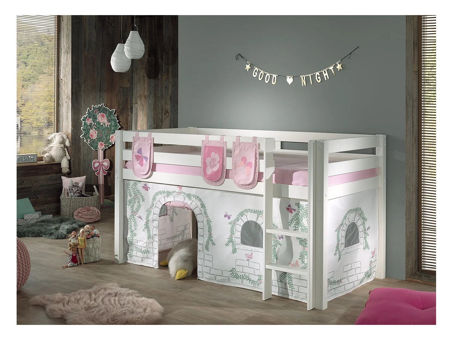 Pack - Lit Enfant, Tente & 3 Pochettes "Pino Birdy" Blanc