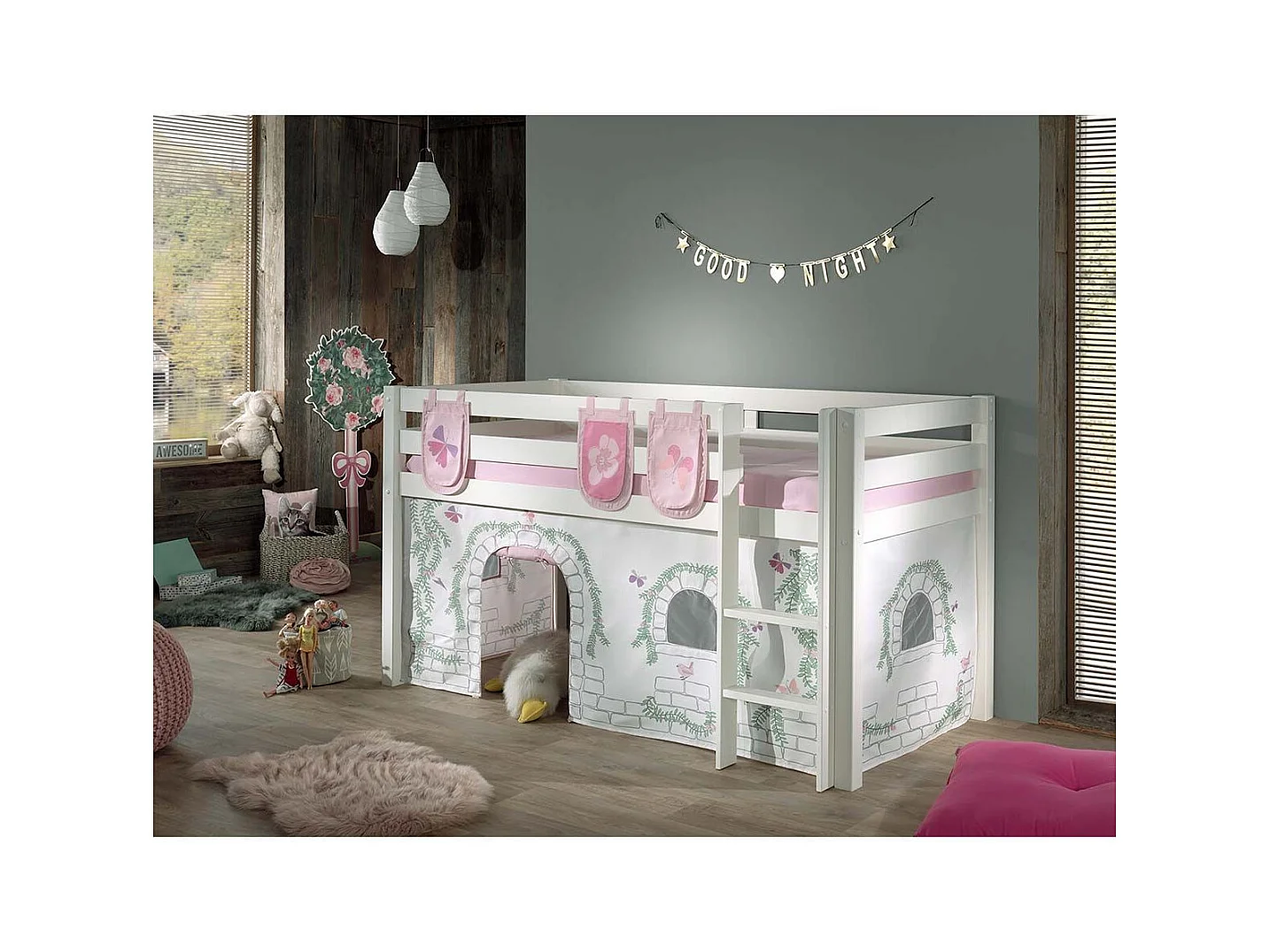 Pack - Lit Enfant, Tente & 3 Pochettes "Pino Birdy" Blanc
