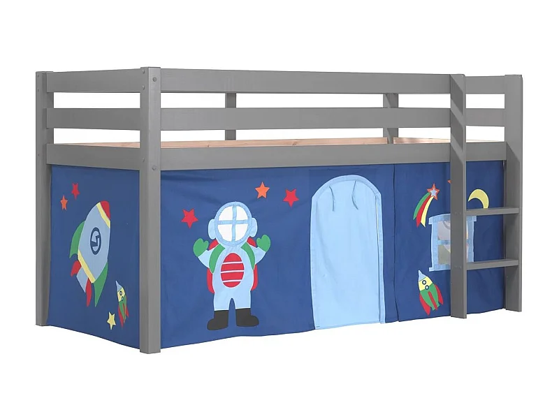 Cama altillo 90x200 cm con tienda astra de pino macizo gris Pino