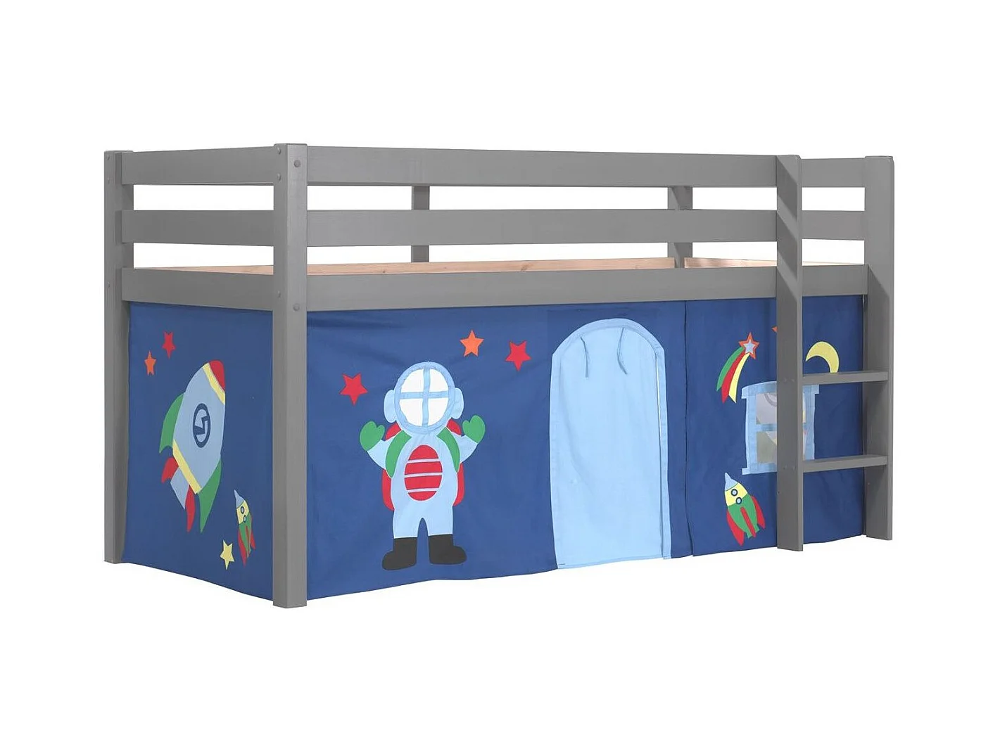 Cama altillo 90x200 cm con tienda astra de pino macizo gris Pino