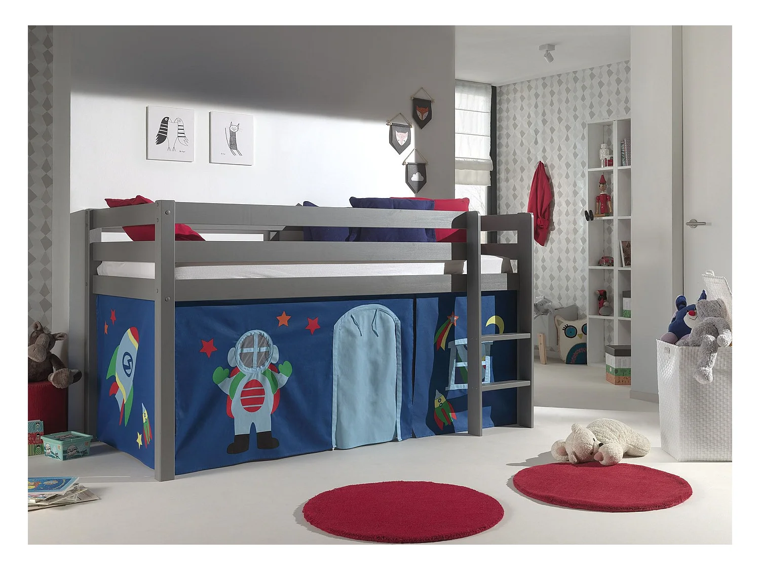 Cama altillo 90x200 cm con tienda astra de pino macizo gris Pino