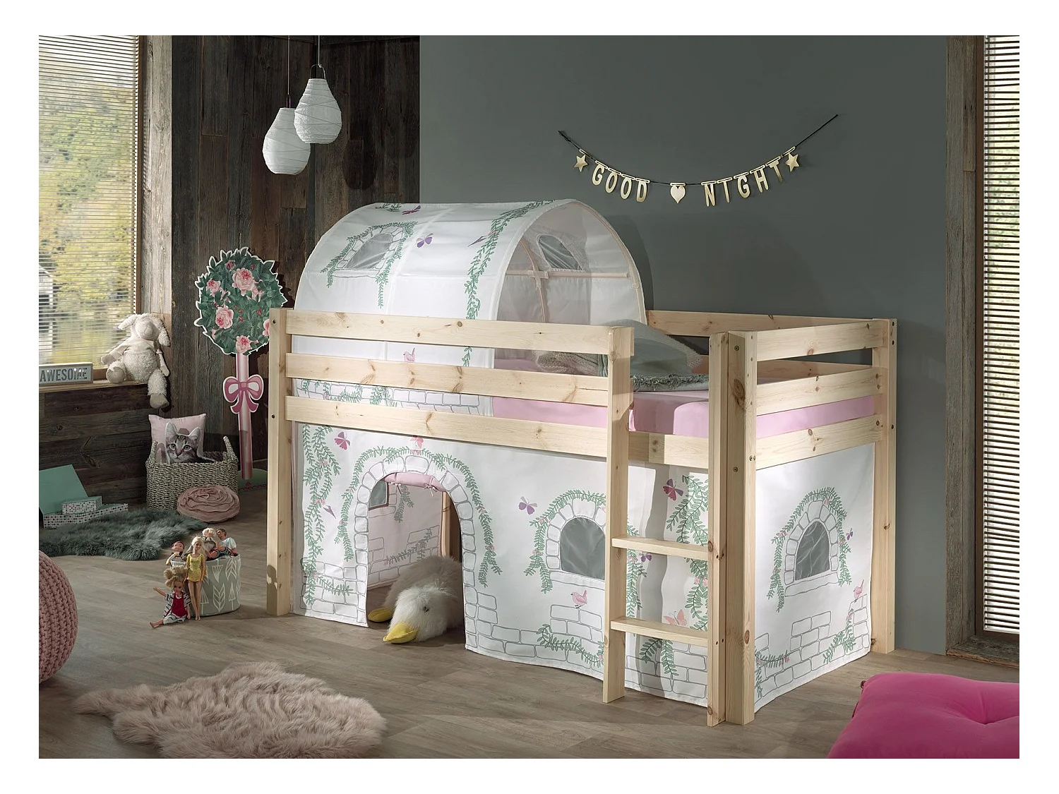 Pack - Lit Enfant, Tente & Tunnel "Pino Birdy" Naturel