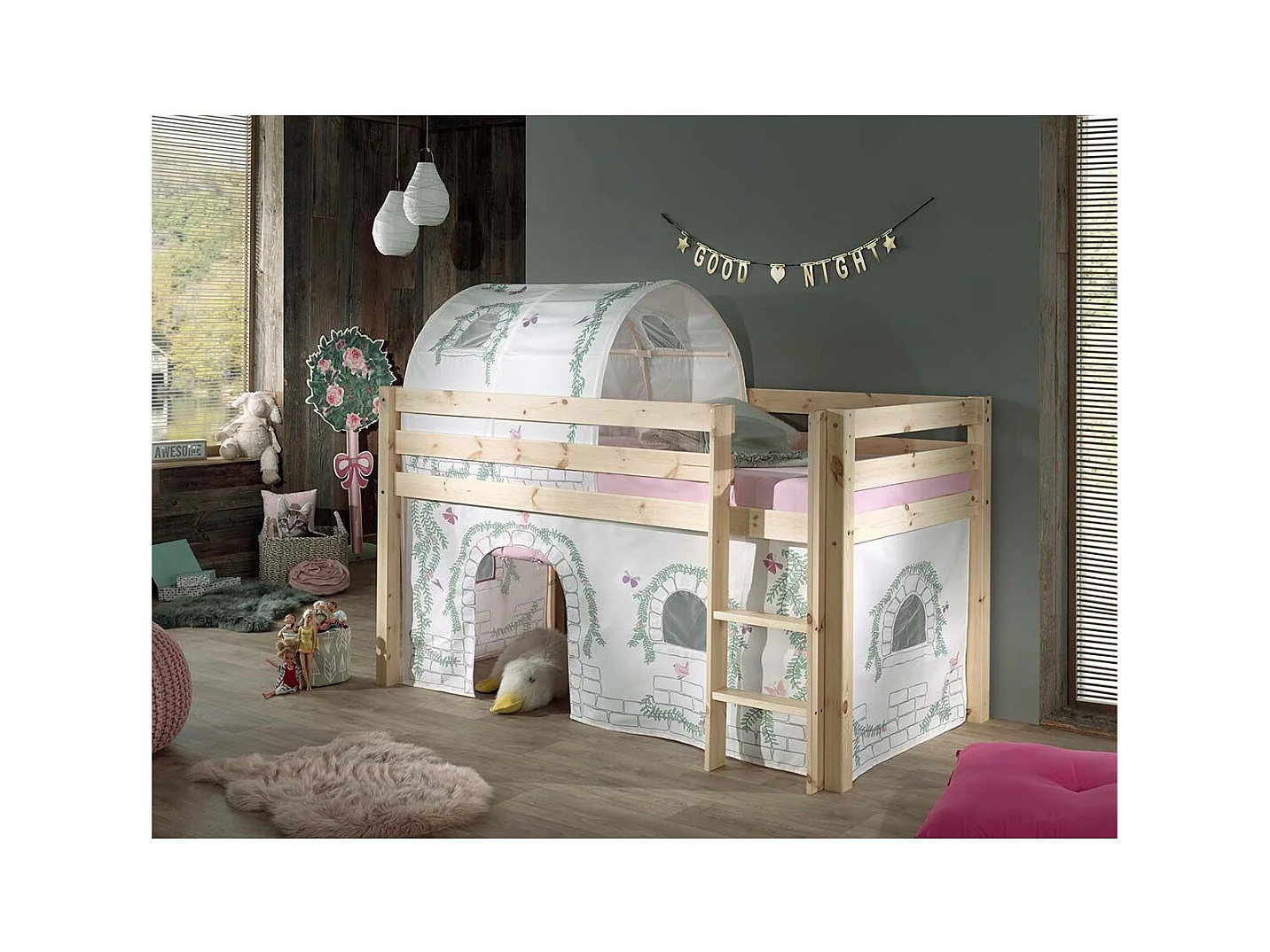 Pack - Lit Enfant, Tente & Tunnel "Pino Birdy" Naturel