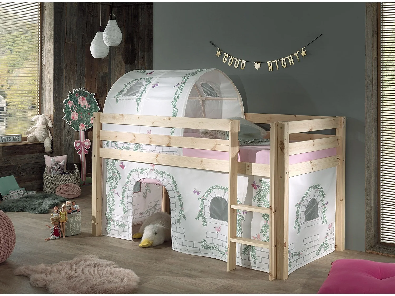 Pack - Lit Enfant, Tente & Tunnel "Pino Birdy" Naturel