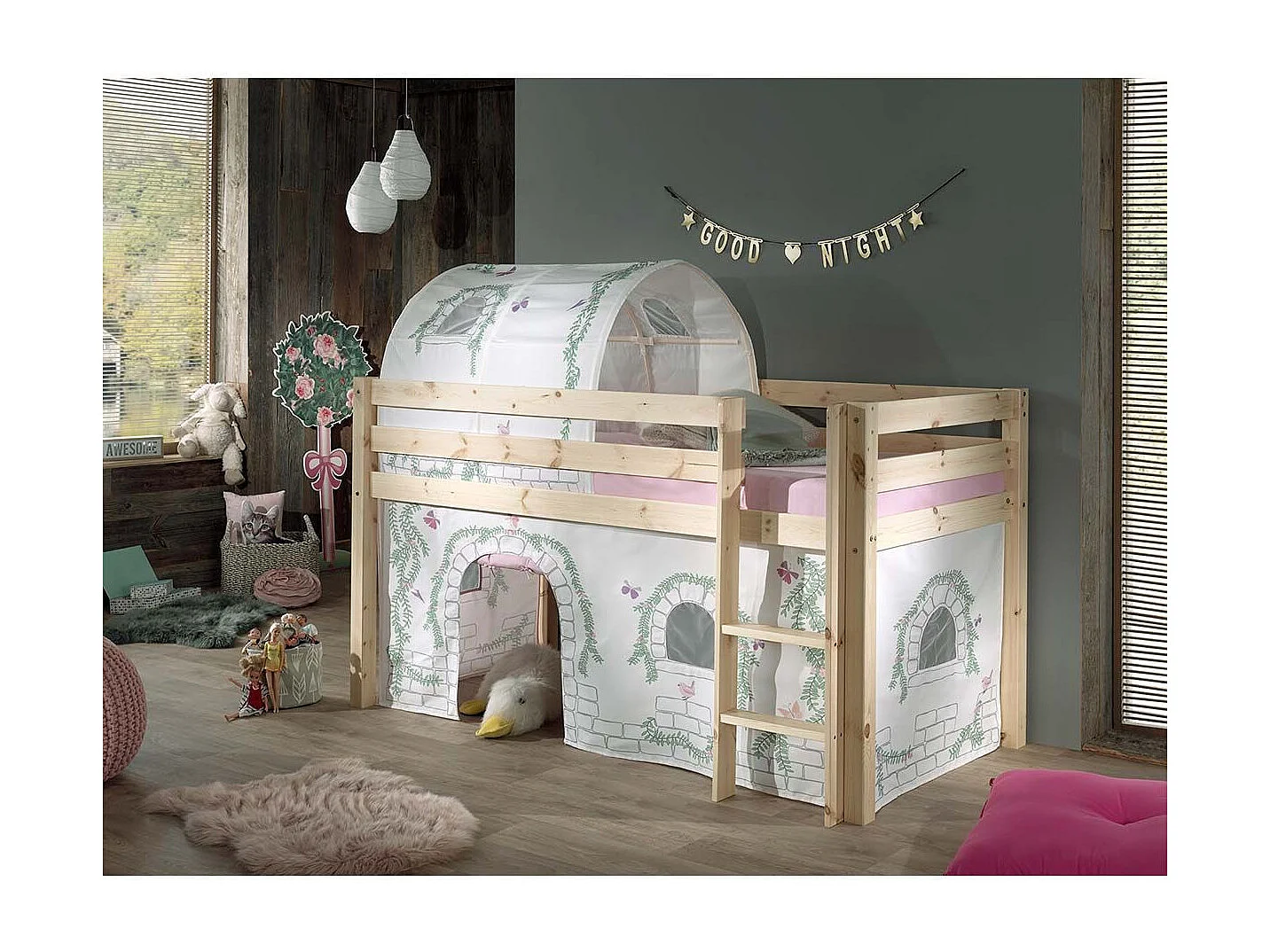 Pack - Lit Enfant, Tente & Tunnel "Pino Birdy" Naturel