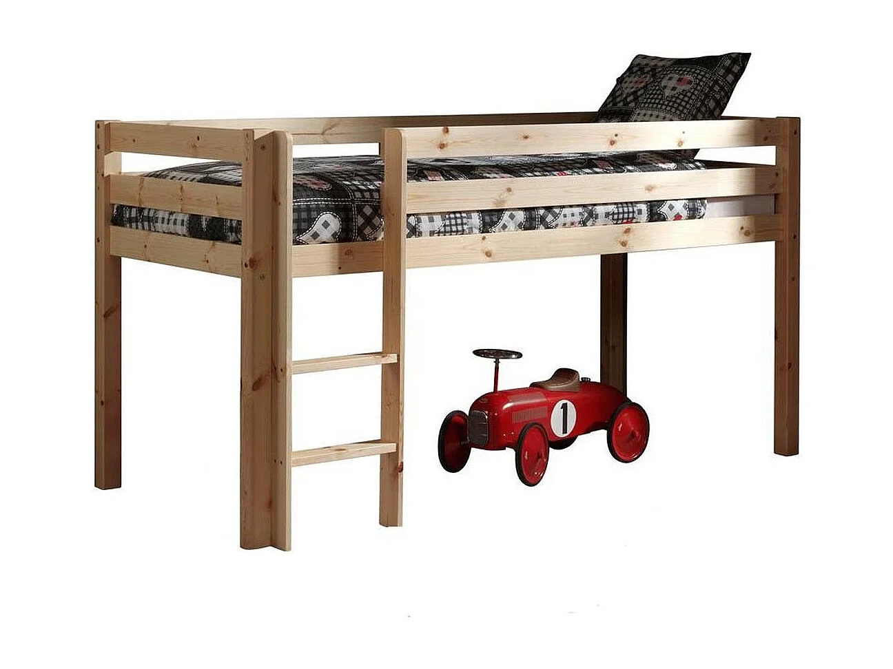 Cama altillo 90x200 cm con tienda y túnel contra pino macizo claro Pino