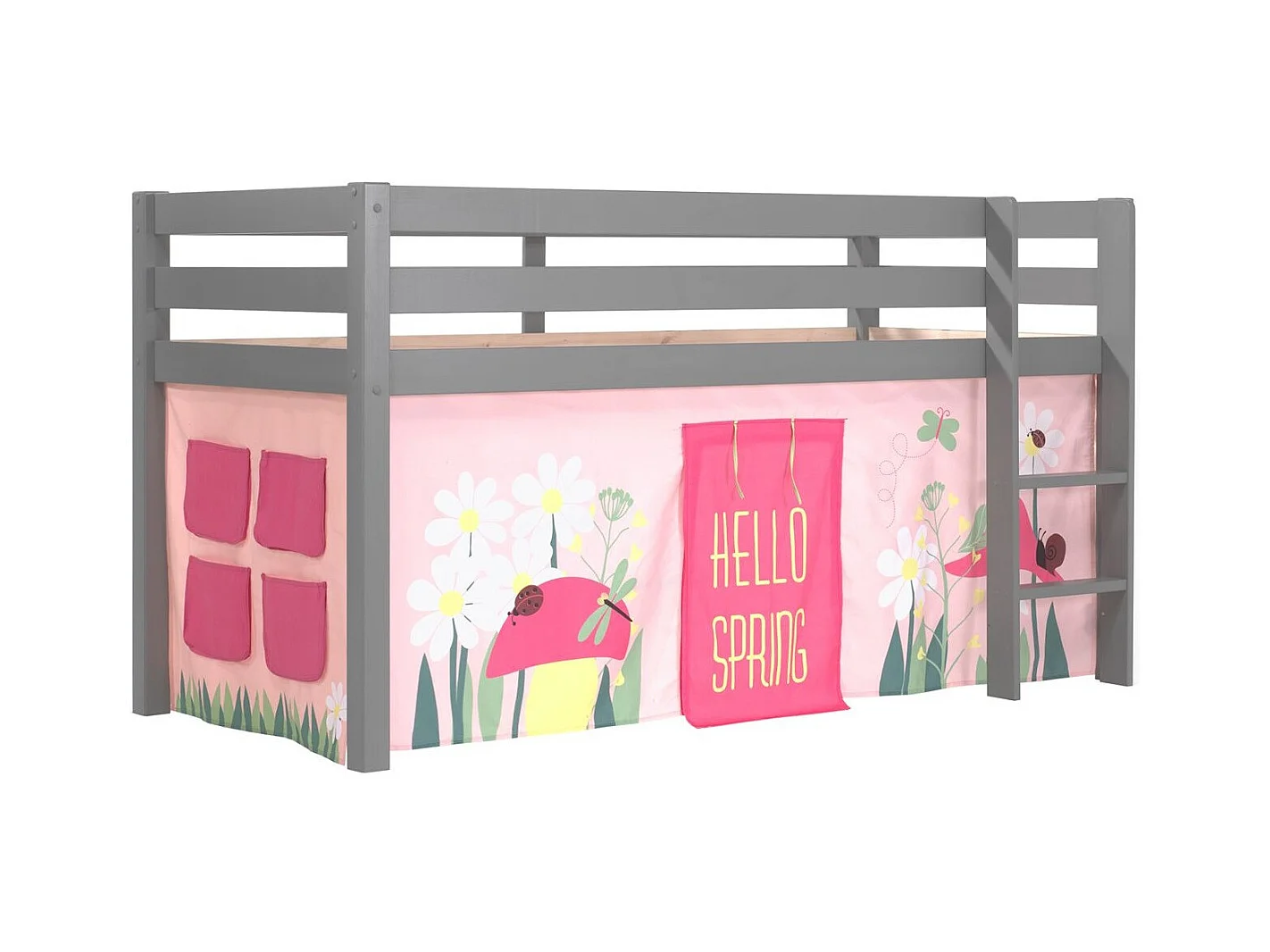 Cama altillo 90x200 cm con carpa de muelles de pino macizo gris Pino