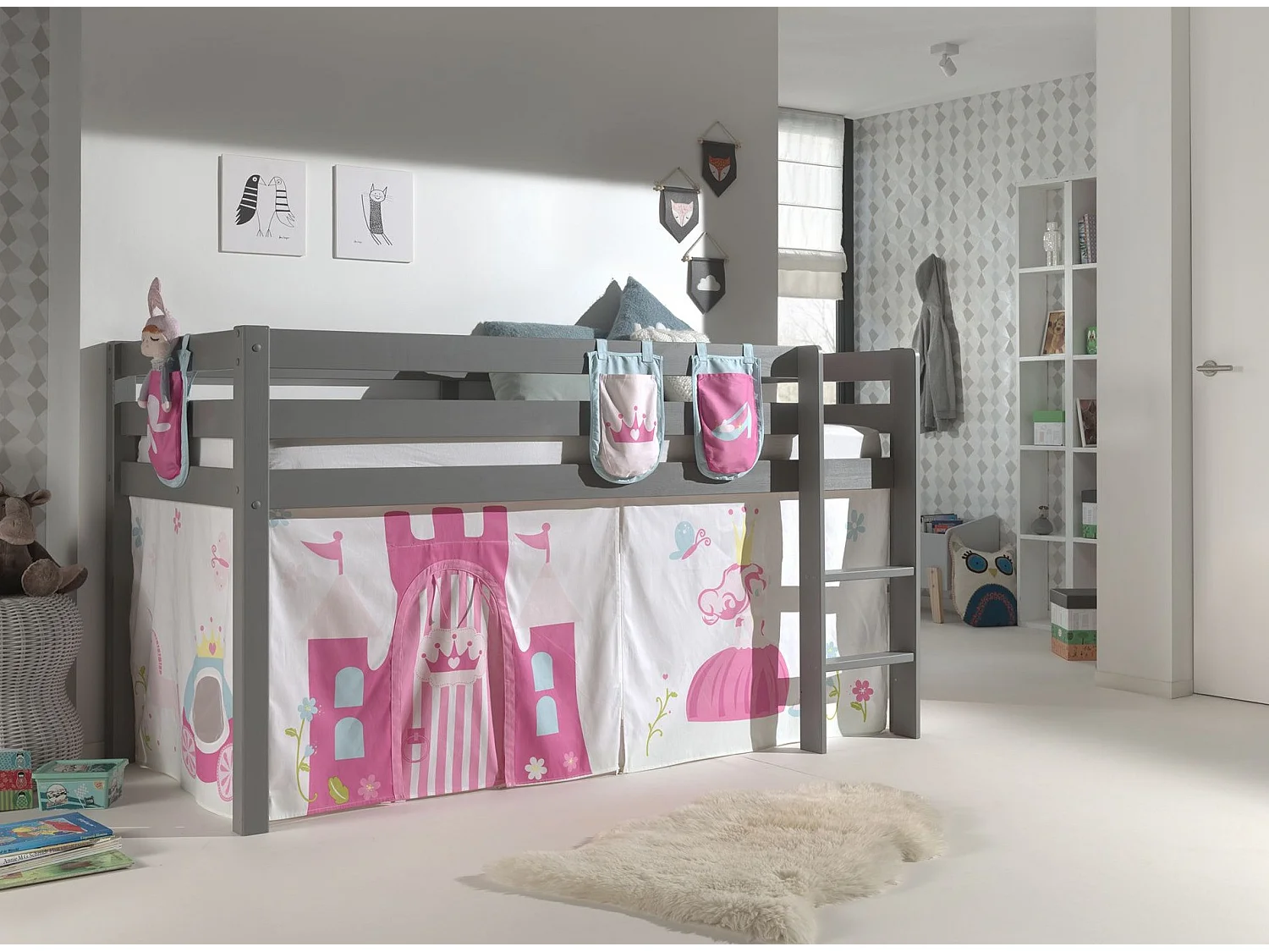 Pack - Lit Enfant, Tente & 3 Pochettes "Pino Princesse" Gris