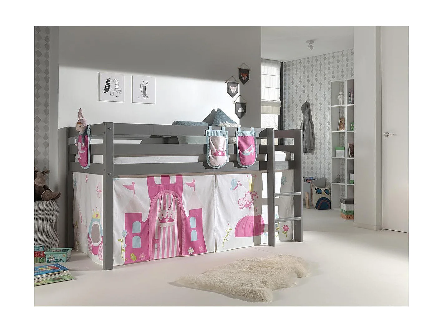 Pack - Lit Enfant, Tente & 3 Pochettes "Pino Princesse" Gris