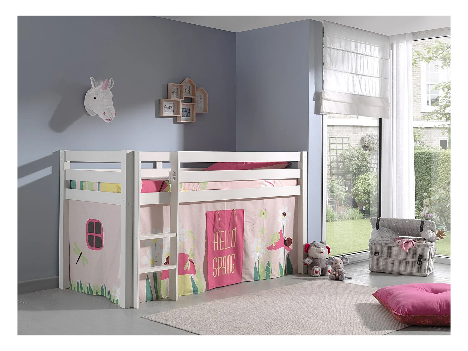 Hoogslaper 90x200 cm met witte massief grenen springtent Pino