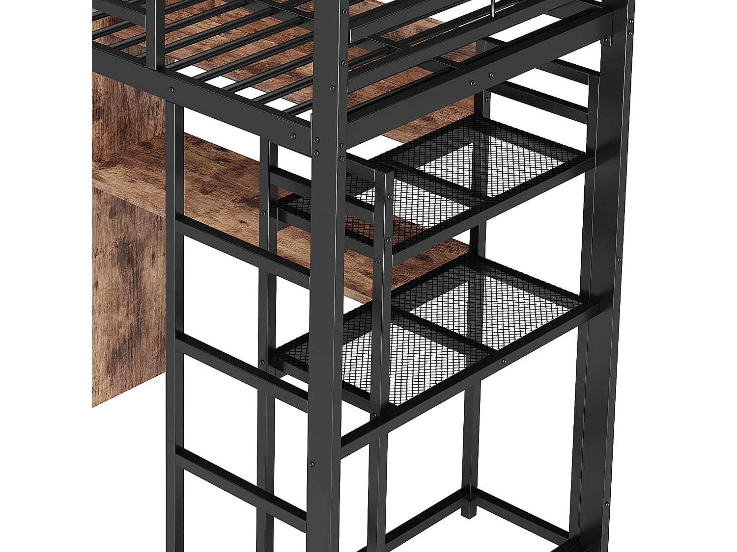 Lit mezzanine 90x200cm - avec éclairage LED - avec bureau - avec 1 tiroir - avec escalier - noir