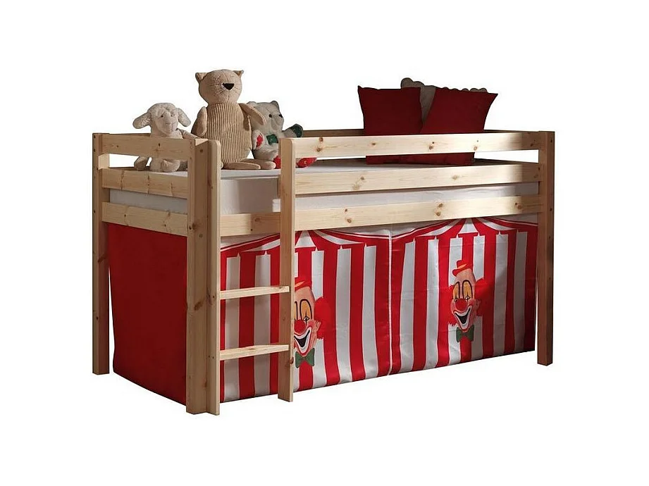 Cama altillo 90x200 cm con tienda payaso de pino macizo claro Pino