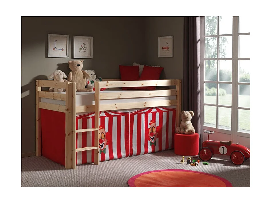 Cama altillo 90x200 cm con tienda payaso de pino macizo claro Pino