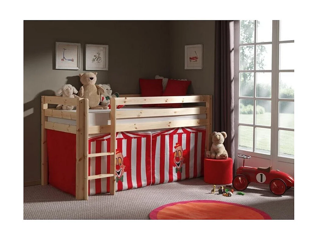 Cama altillo 90x200 cm con tienda payaso de pino macizo claro Pino