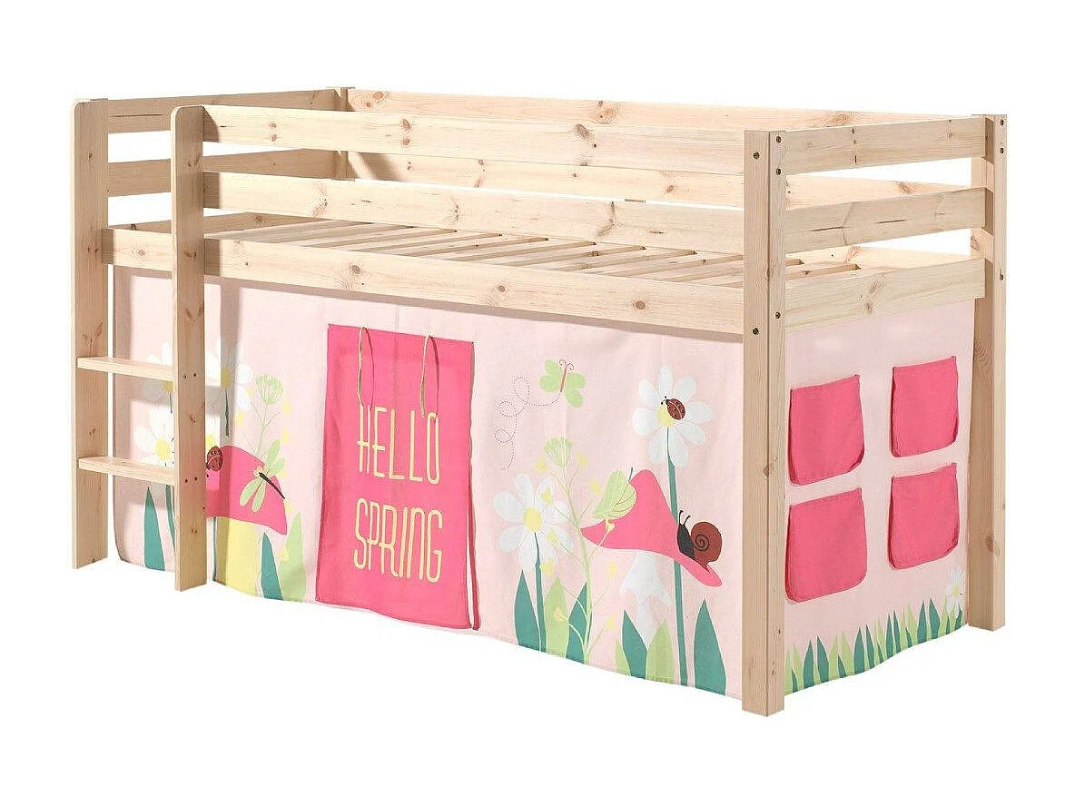 Cama alta 90x200 cm con tienda de campaña de pino macizo claro Pino