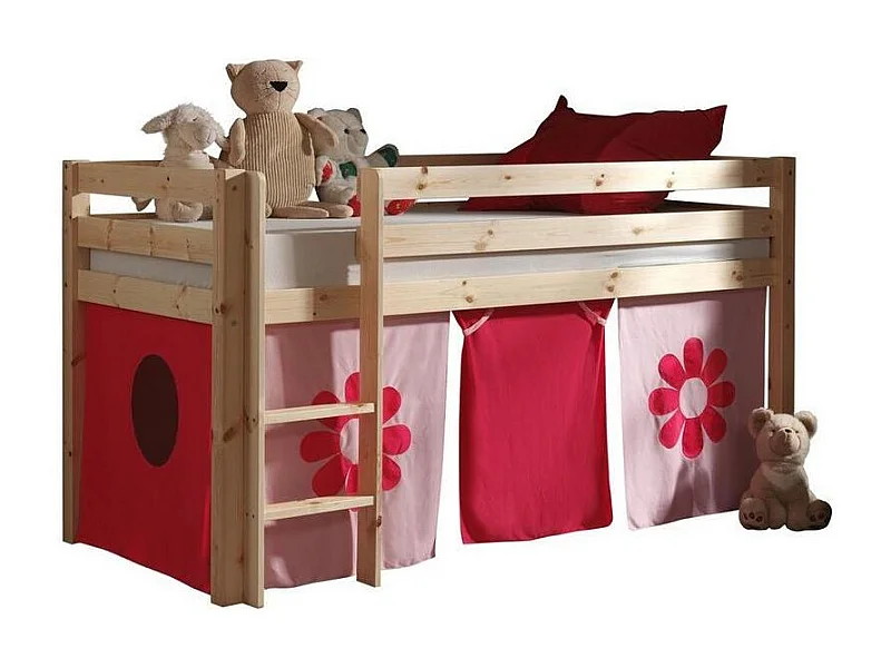 Cama altillo 90x200 cm con tienda de flores de pino macizo claro Pino