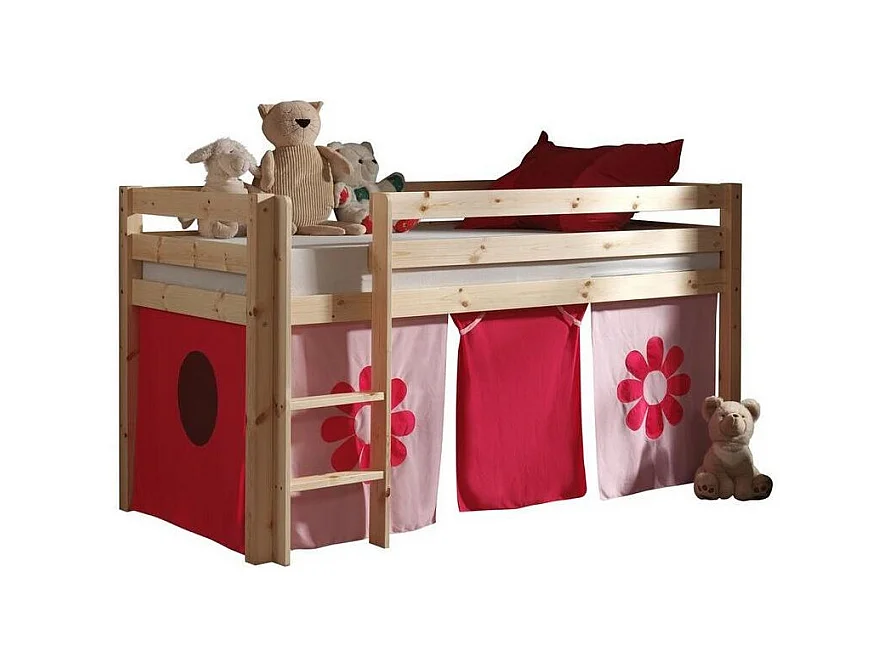 Cama altillo 90x200 cm con tienda de flores de pino macizo claro Pino