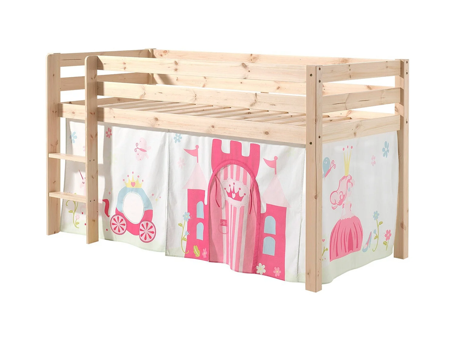 Cama altillo 90x200 cm con tienda princesa de pino macizo claro Pino