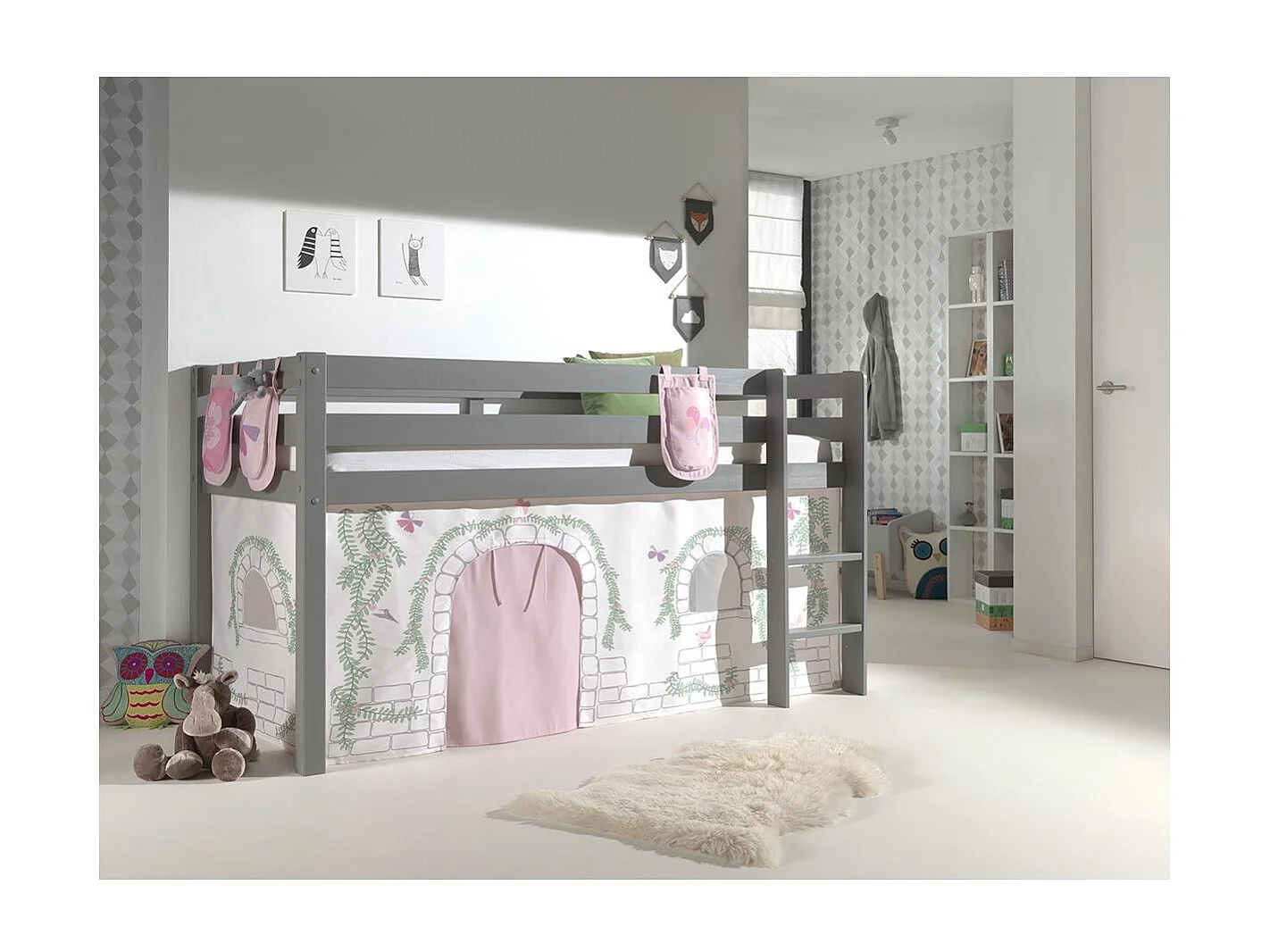 Pack - Lit Enfant, Tente & 3 Pochettes "Pino Birdy" Gris