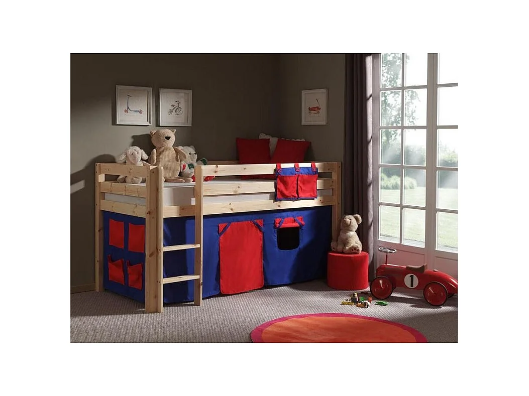 Lit Enfant "Pino Rouge" 90x200cm Naturel