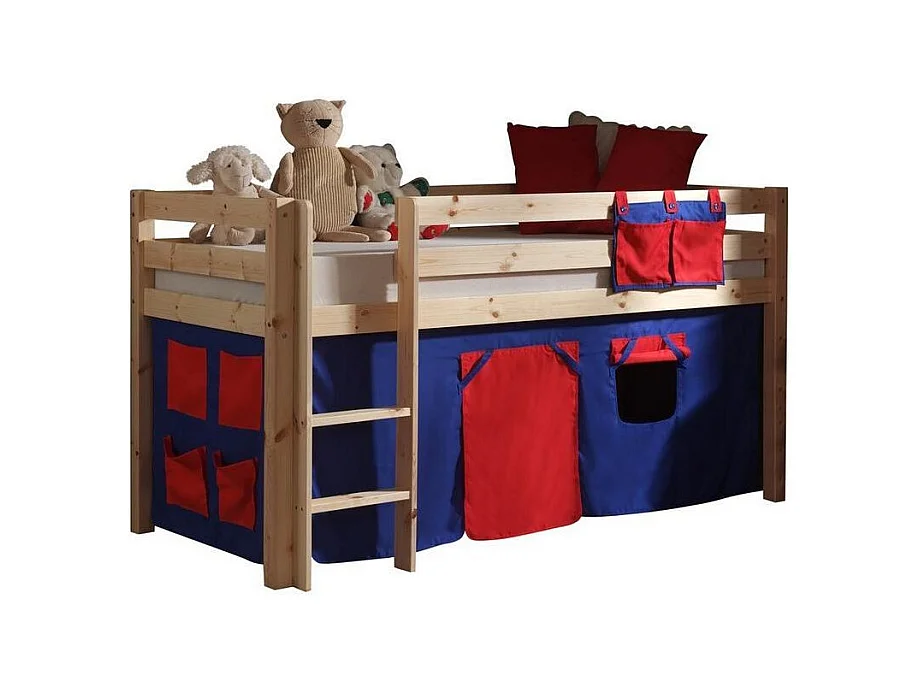 Cama alta 90x200 cm con tienda Domino pino macizo claro Pino