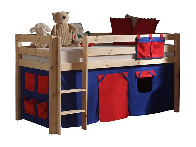 Cama alta 90x200 cm con tienda Domino pino macizo claro Pino