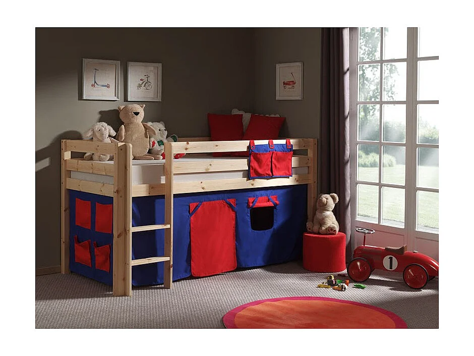 Cama alta 90x200 cm con tienda Domino pino macizo claro Pino