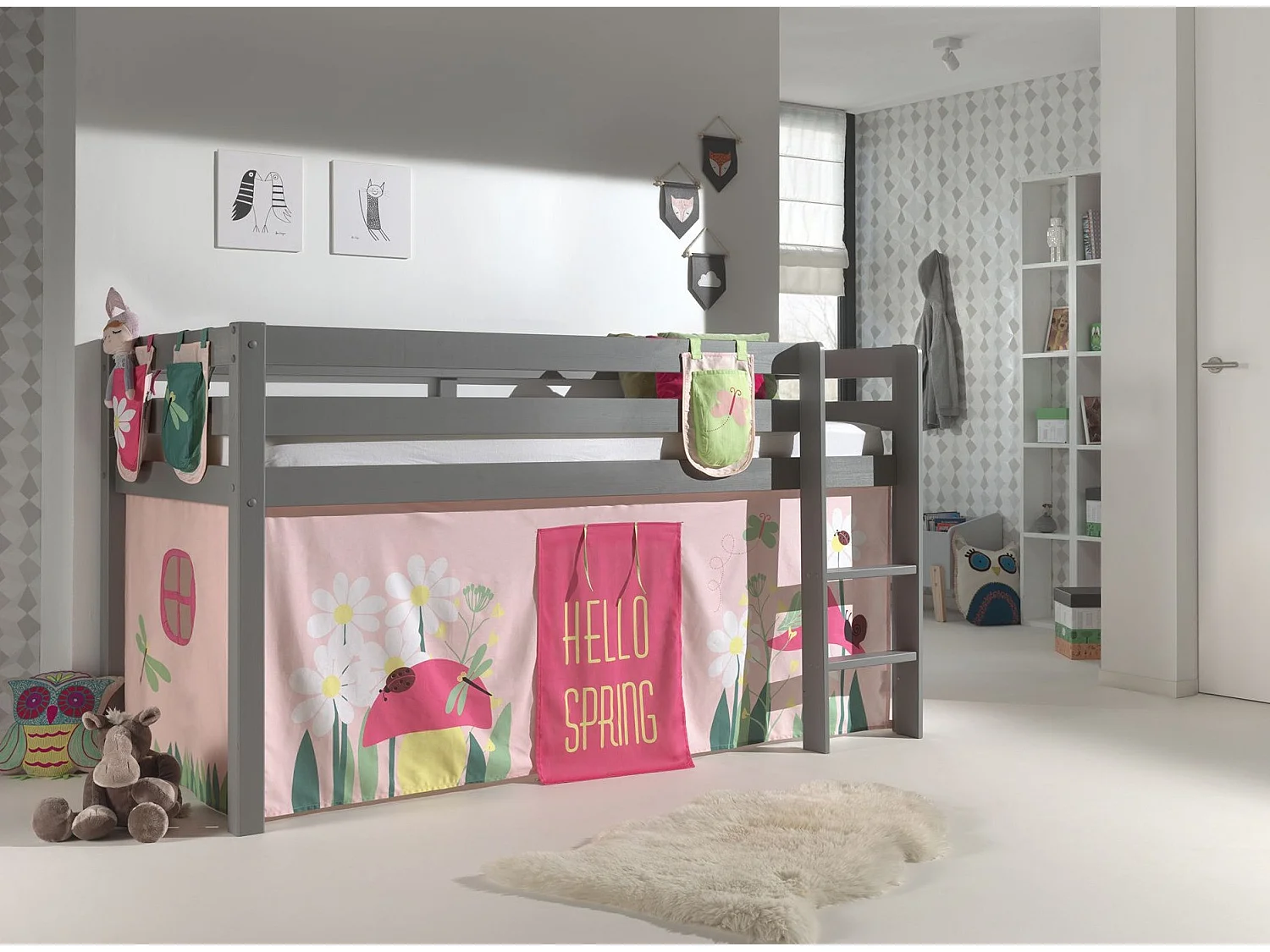 Pack - Lit Enfant, Tente & 3 Pochettes "Pino Spring" Gris