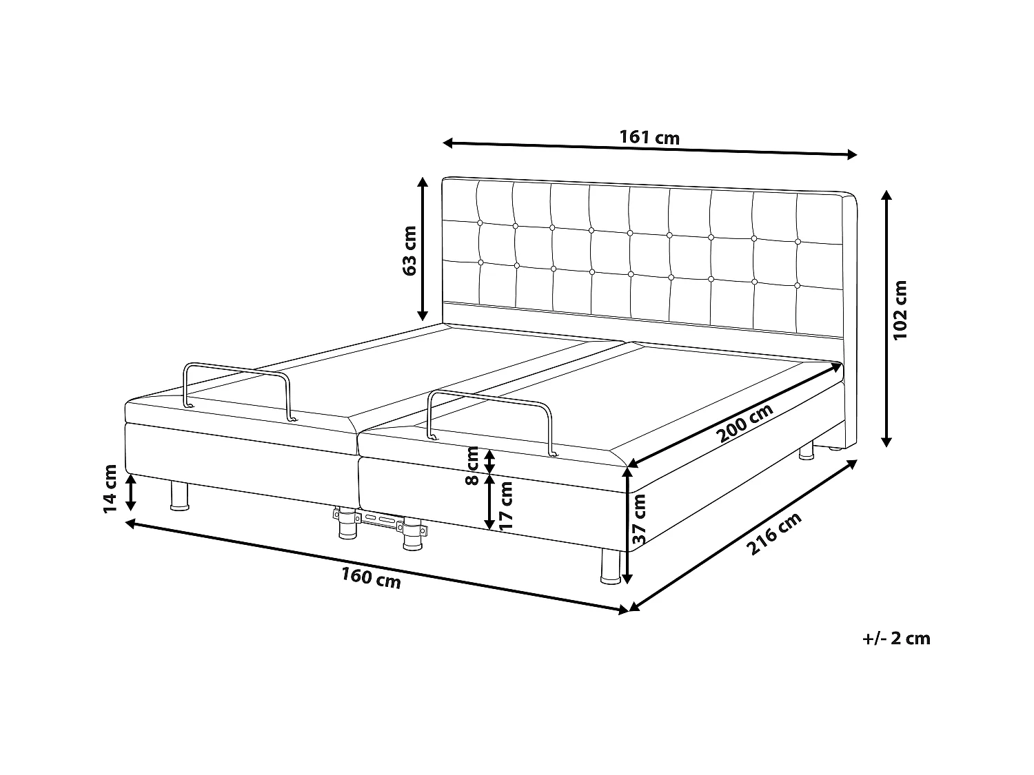 Lit réglable Tissu DUKE II 160 x 200 cm Gris foncé
