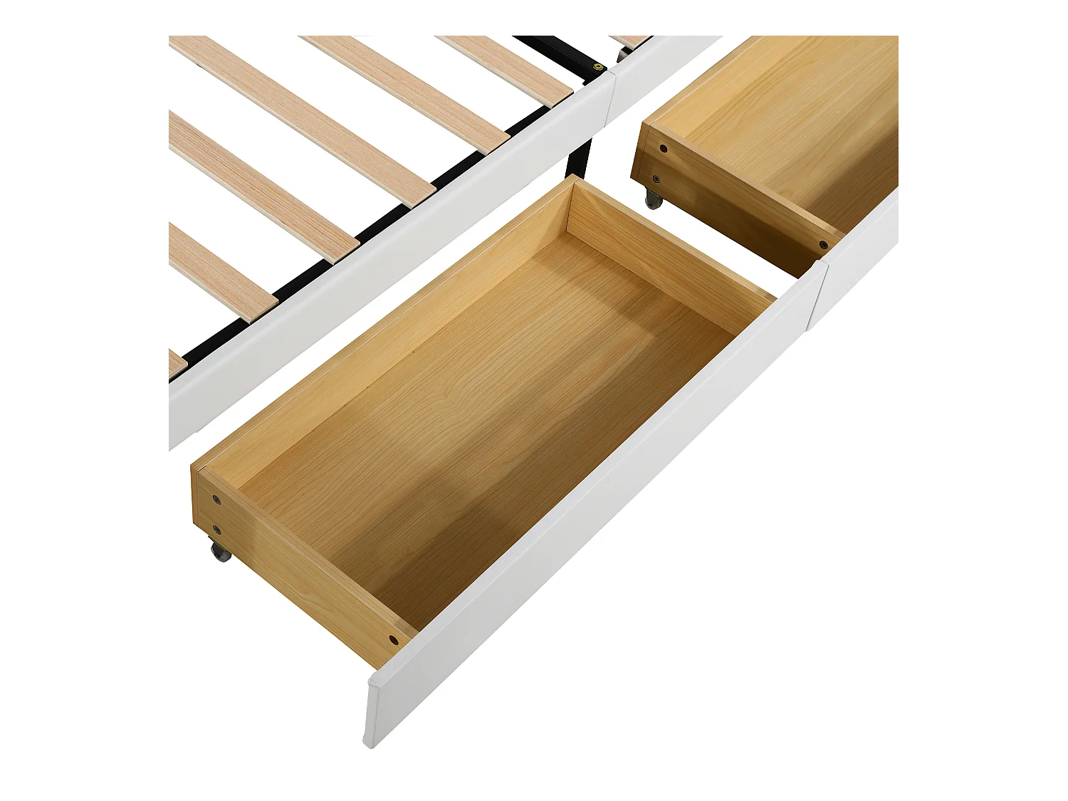 Lit enfant 140x200cm avec LED et 4 tiroirs, tête de lit réglable en forme de couronne, PU blanc, sans matelas